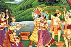 Lord Krishna and Radha playing Holi